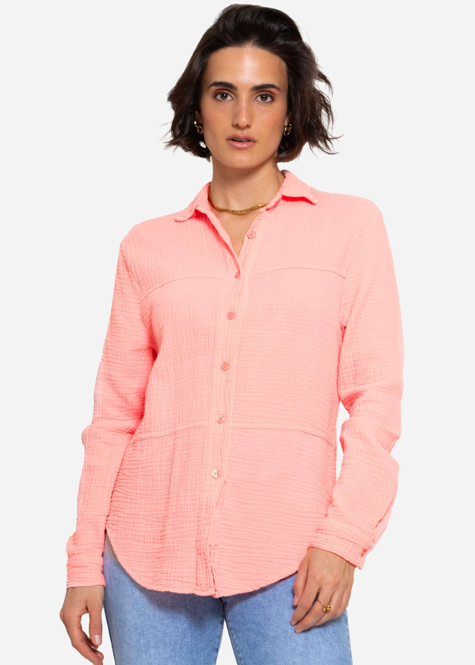 Musselin Bluse mit Ziernähten - apricot