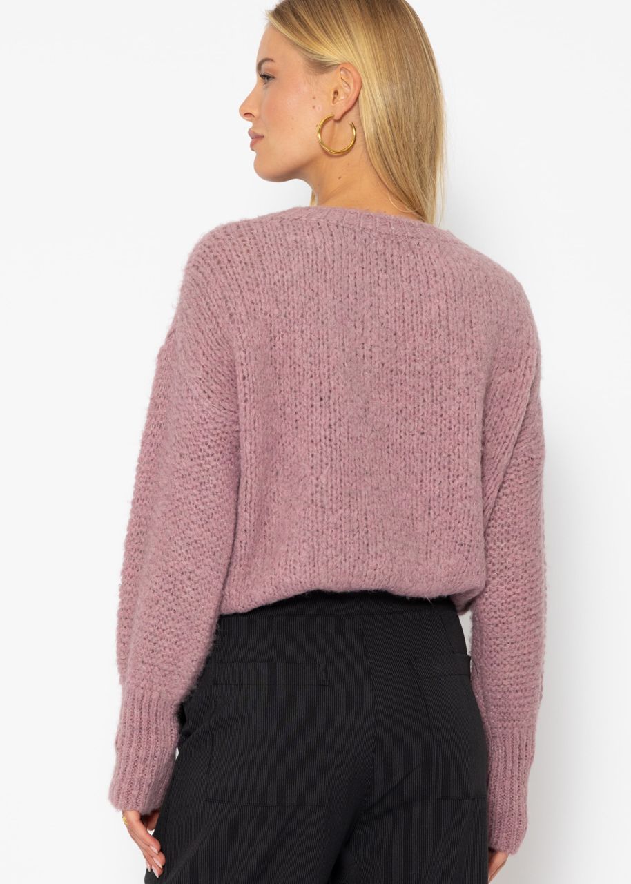 Oversize Pullover mit kontrastierendem Strickmuster - altrosa