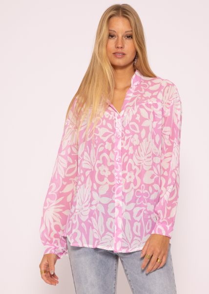 Transparente Bluse mit Print, rosa/weiß