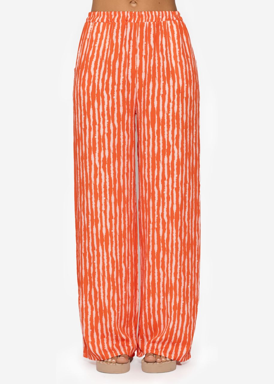 Gestreifte Viskose Hose - orange