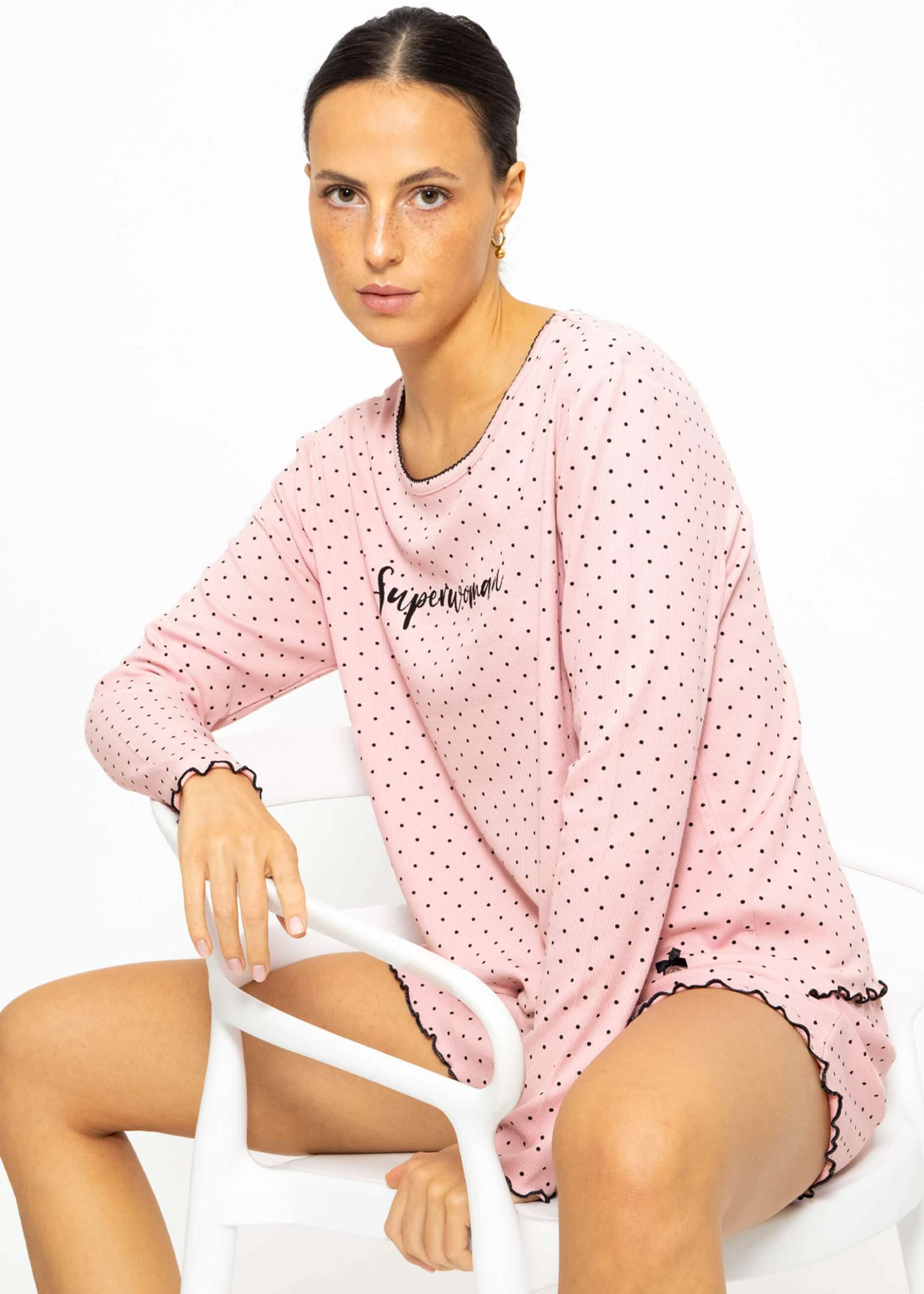 Schlafshirt mit Pünktchen - rosa