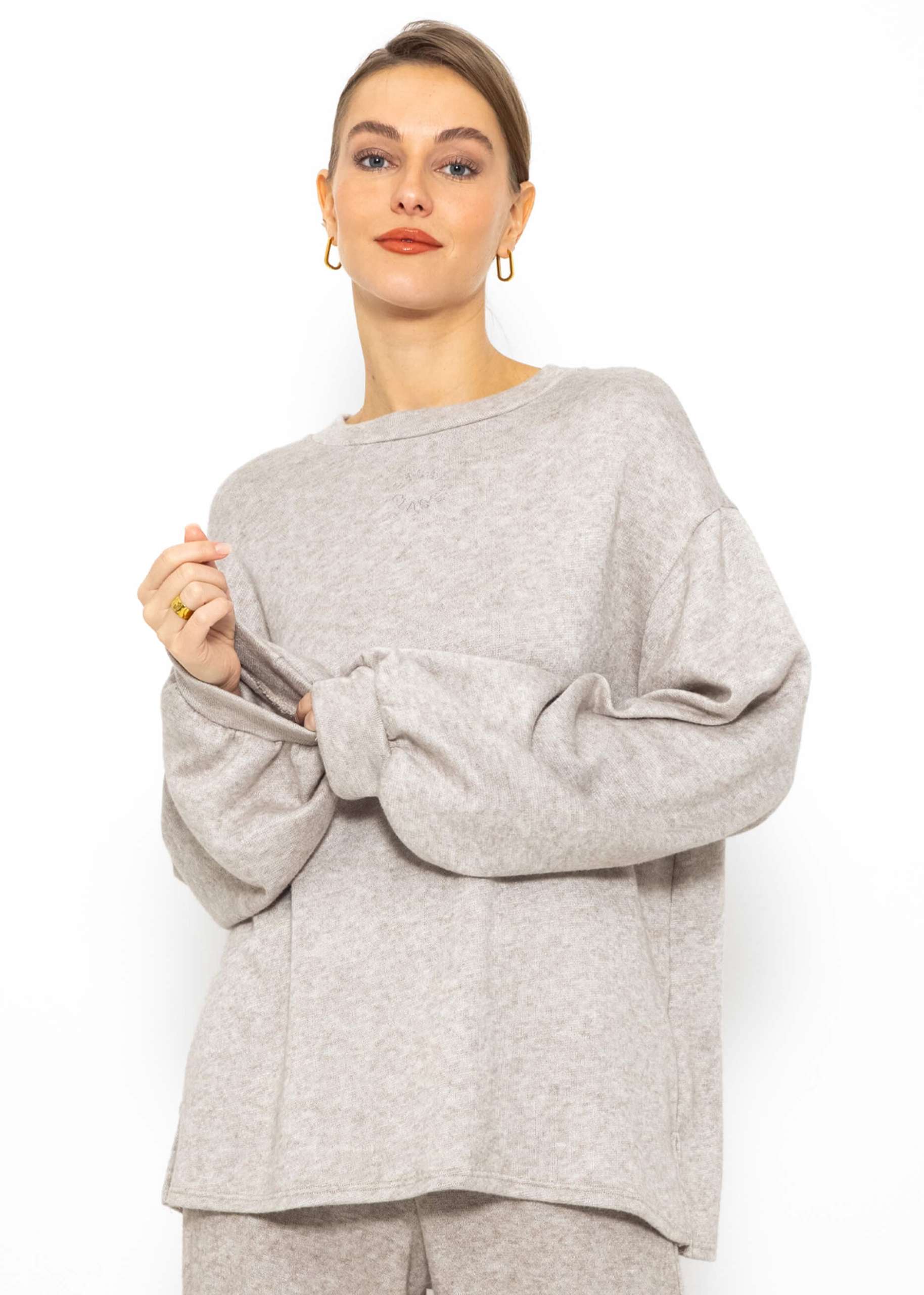 Oversize Sweatshirt mit Stickerei - taupe