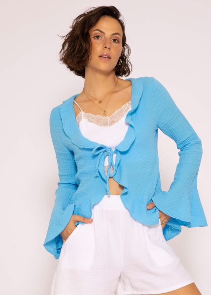Musselin Cardigan mit Volants, blau
