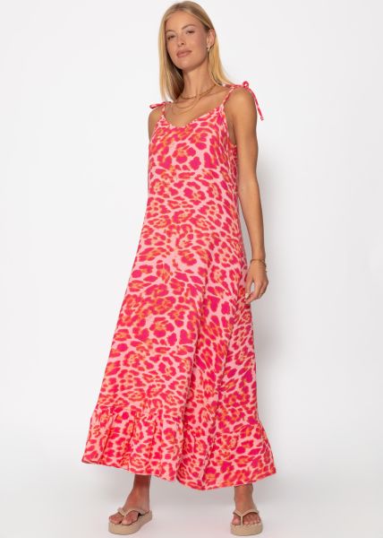 Musselin Maxi Kleid mit Leo-Print - pink
