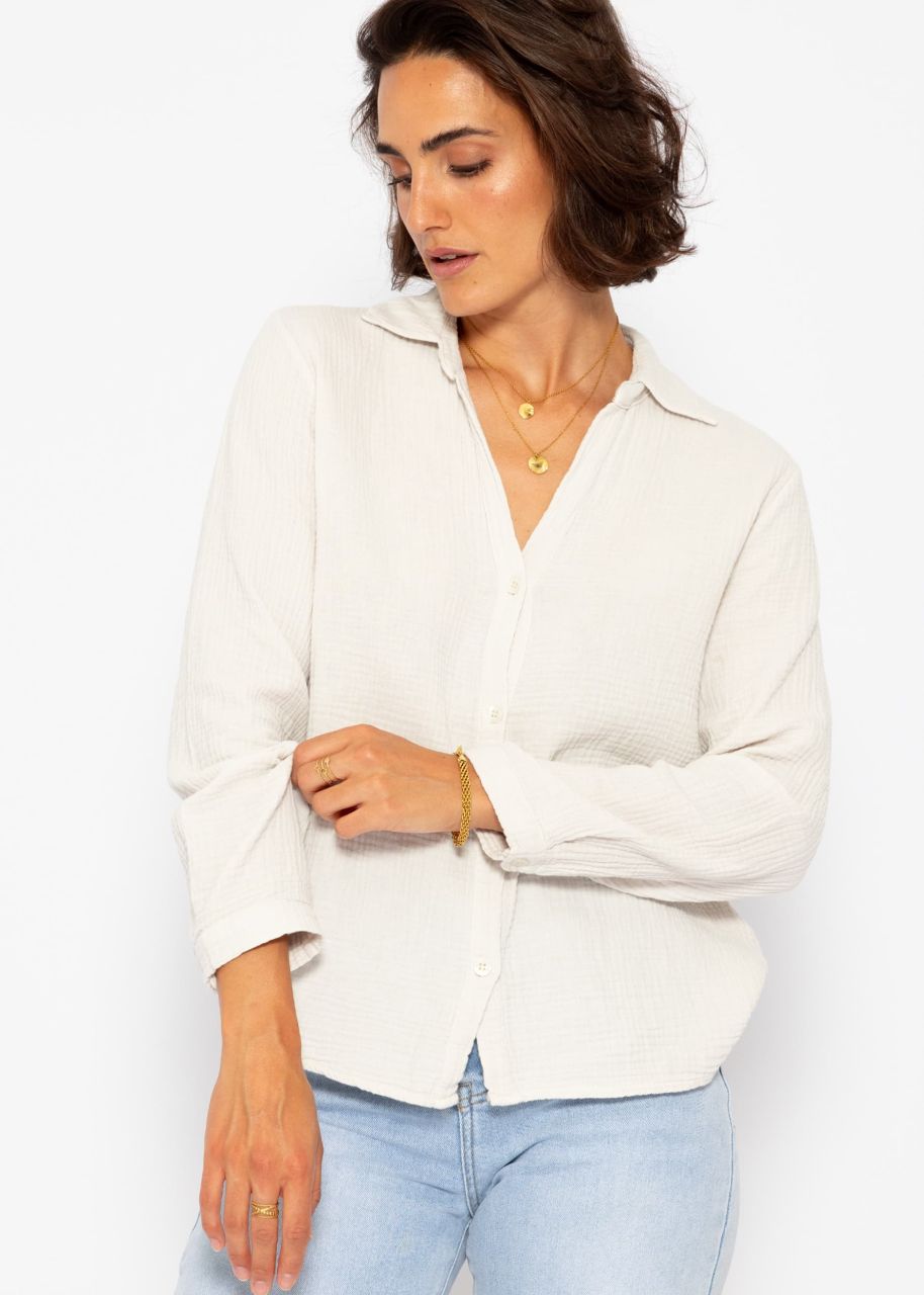 Musselin Bluse mit V-Ausschnitt - hellbeige