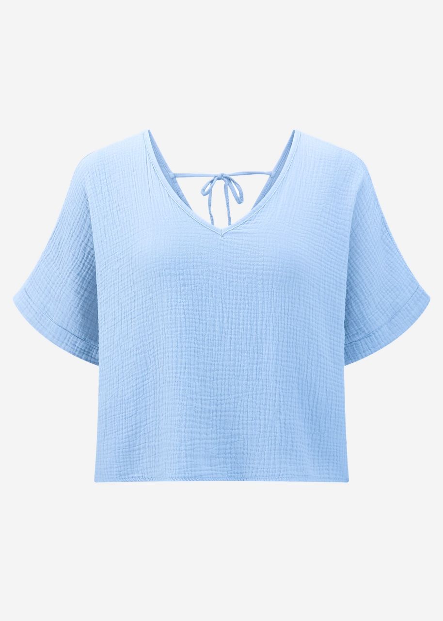 Musselin Shirt mit V-Ausschnitt - hellblau