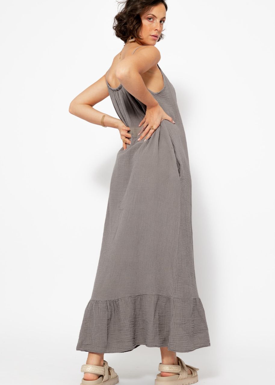 Musselin Maxi Trägerkleid mit Taschen - taupe