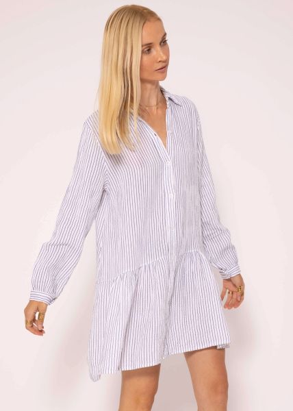 Gestreiftes Musselin Kleid, blau-weiß