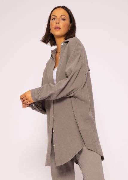Musselin Bluse oversize, taupe