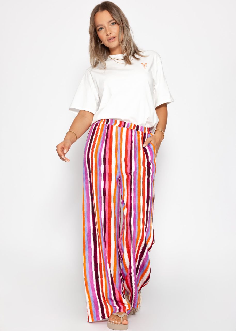 Gemusterte Hose mit weitem Bein - pink
