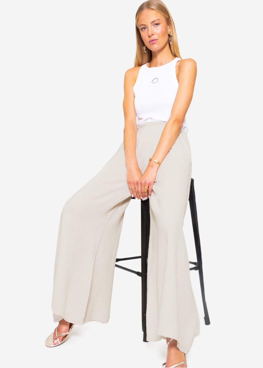 Musselin Pants mit weitem Bein, hellbeige