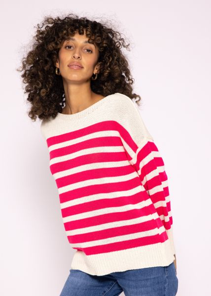 Leichter Streifen Pullover, beige/pink