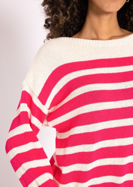 Leichter Streifen Pullover, beige/pink