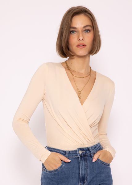 Body mit Wickel-Optik, beige
