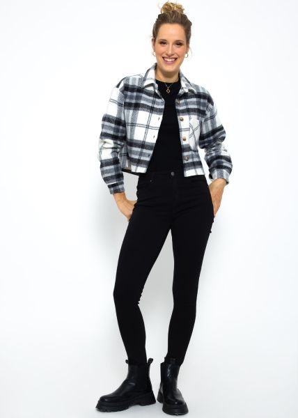 Cropped Jacke, kariert - schwarz-weiß-grau