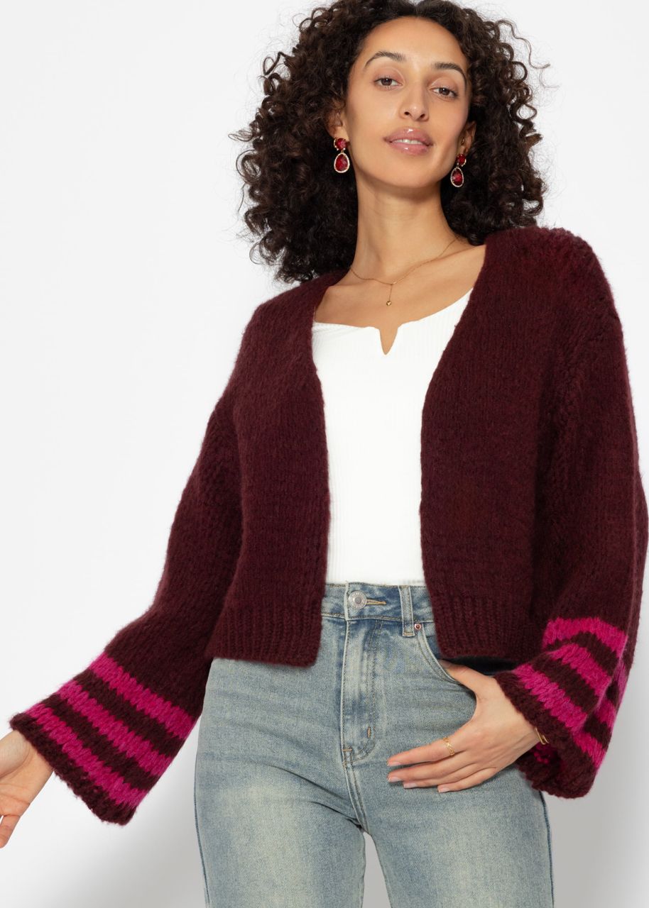 Cardigan mit gestreiftem Ärmelabschluss - burgundy