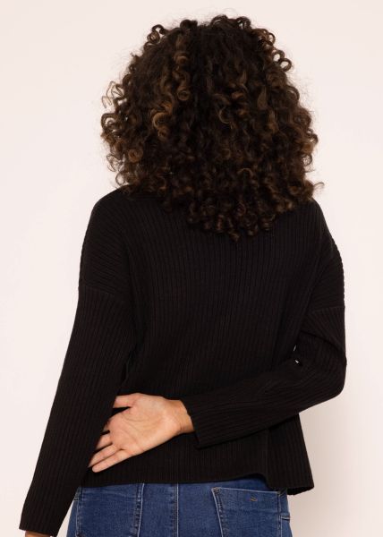 Gerippter Pullover - schwarz