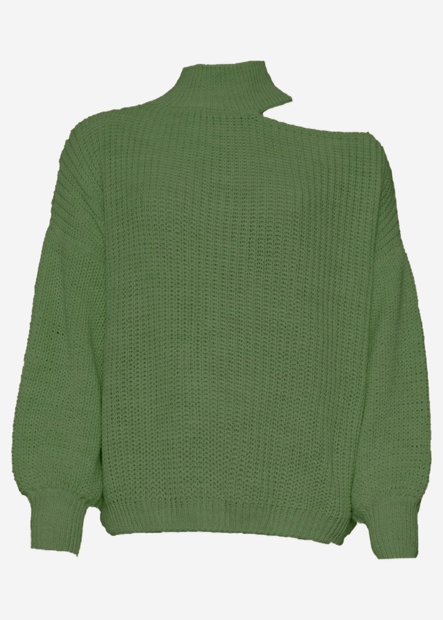 Oversize Cut-Out Pullover - salbeigrün