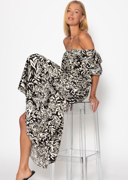Maxi Kleid mit floralem Print - schwarz