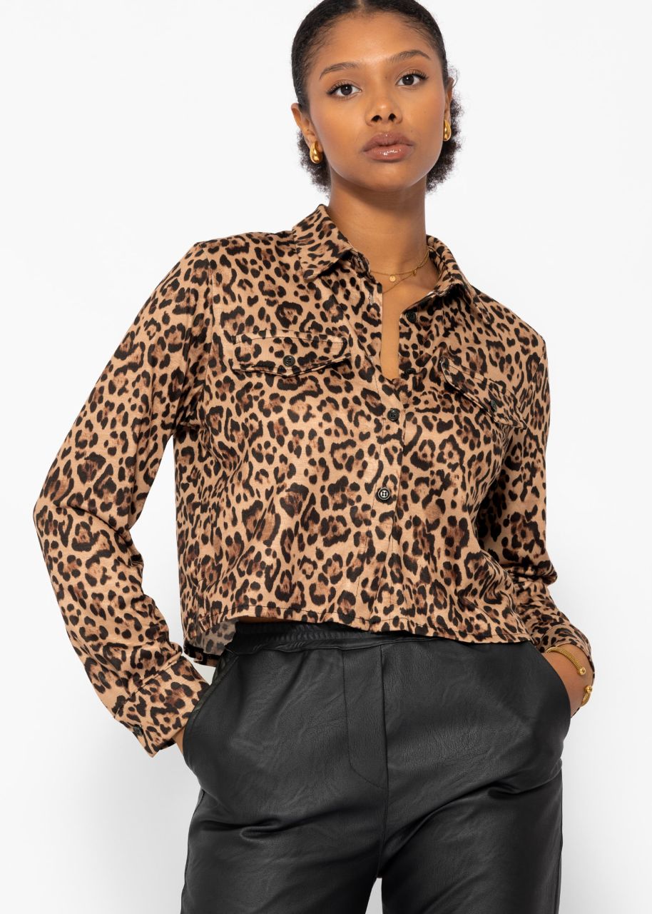 Jersey Bluse mit Leo-Print - braun