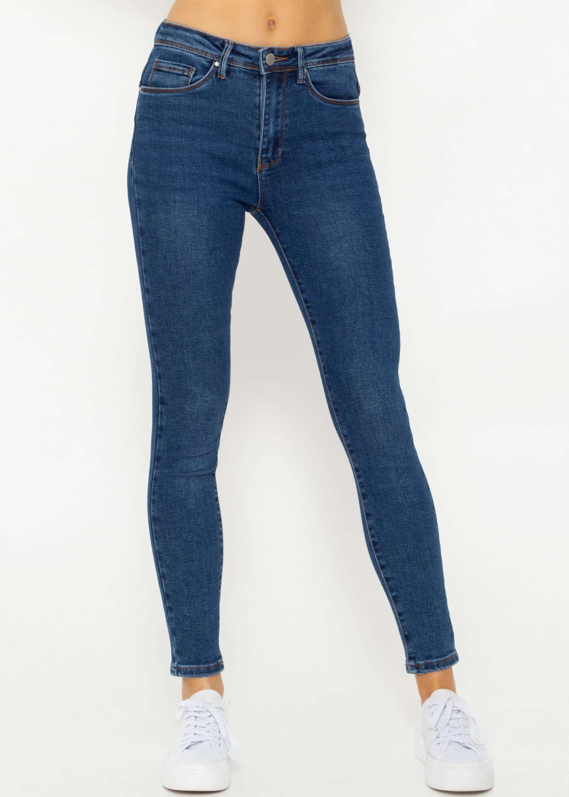 Stretchy Mid Waist Push Up Jeans - blau