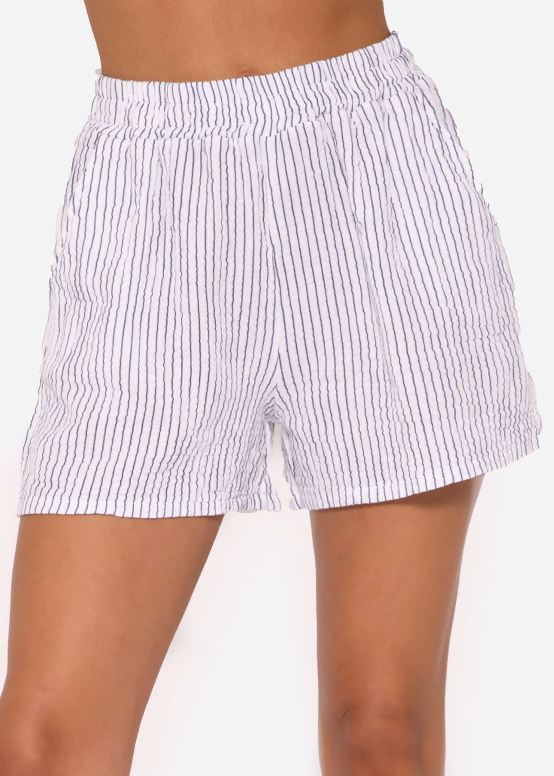 Gestreifte Musselin Shorts, blau/weiß