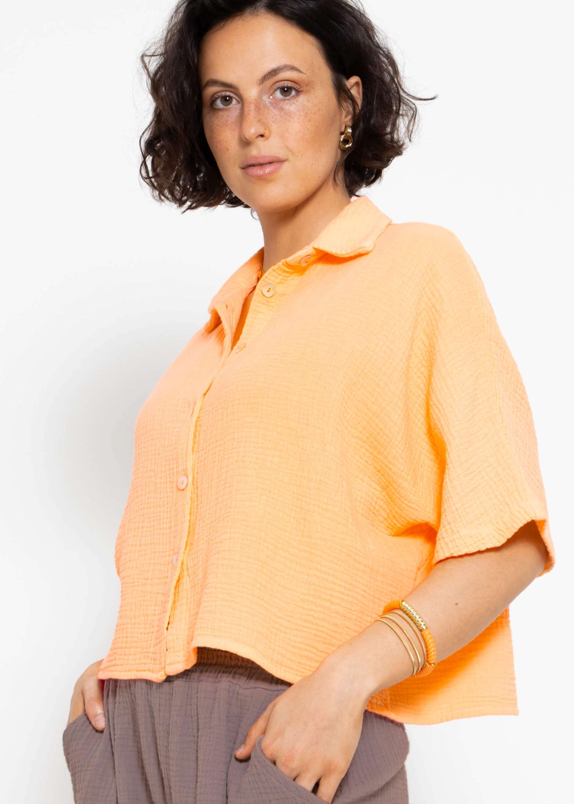 Kurzarm Musselin Bluse - peach