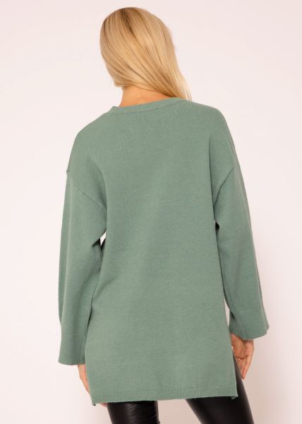 Oversize Pullover mit Seitenschlitzen - grün