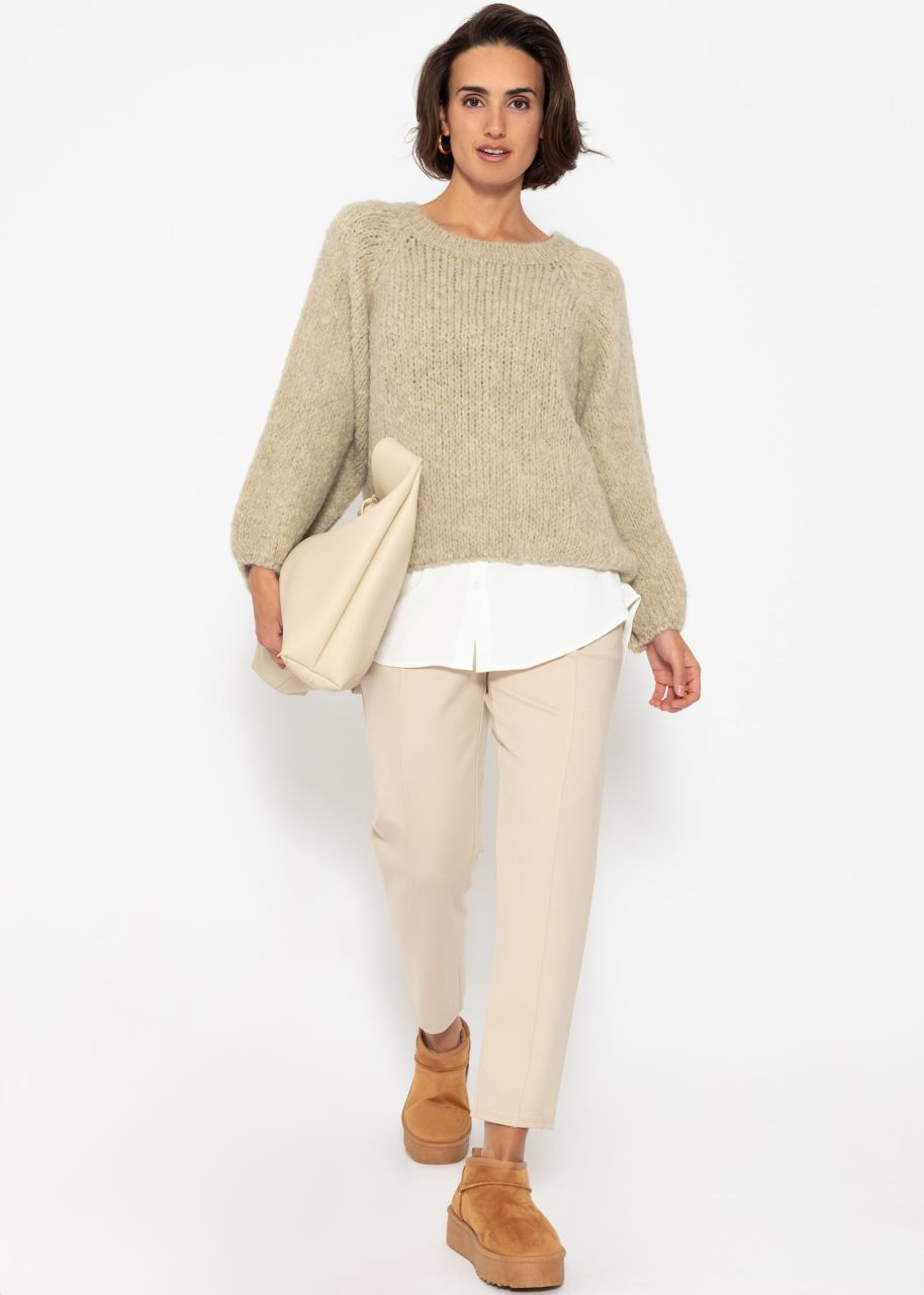 Pullover mit weitem Rundhalsausschnitt - beige