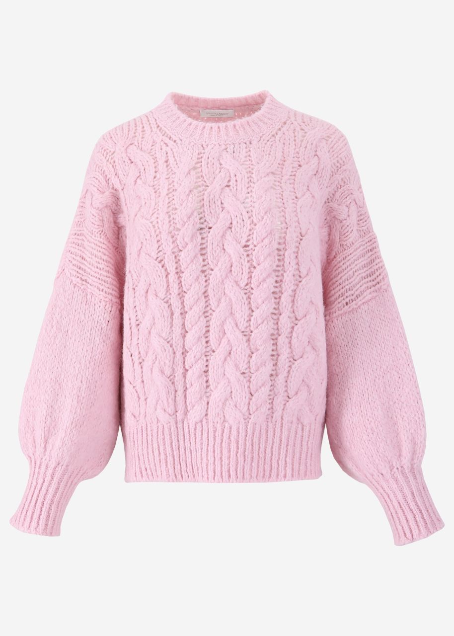 Super flauschiger Pullover mit Zopfmuster - rosa