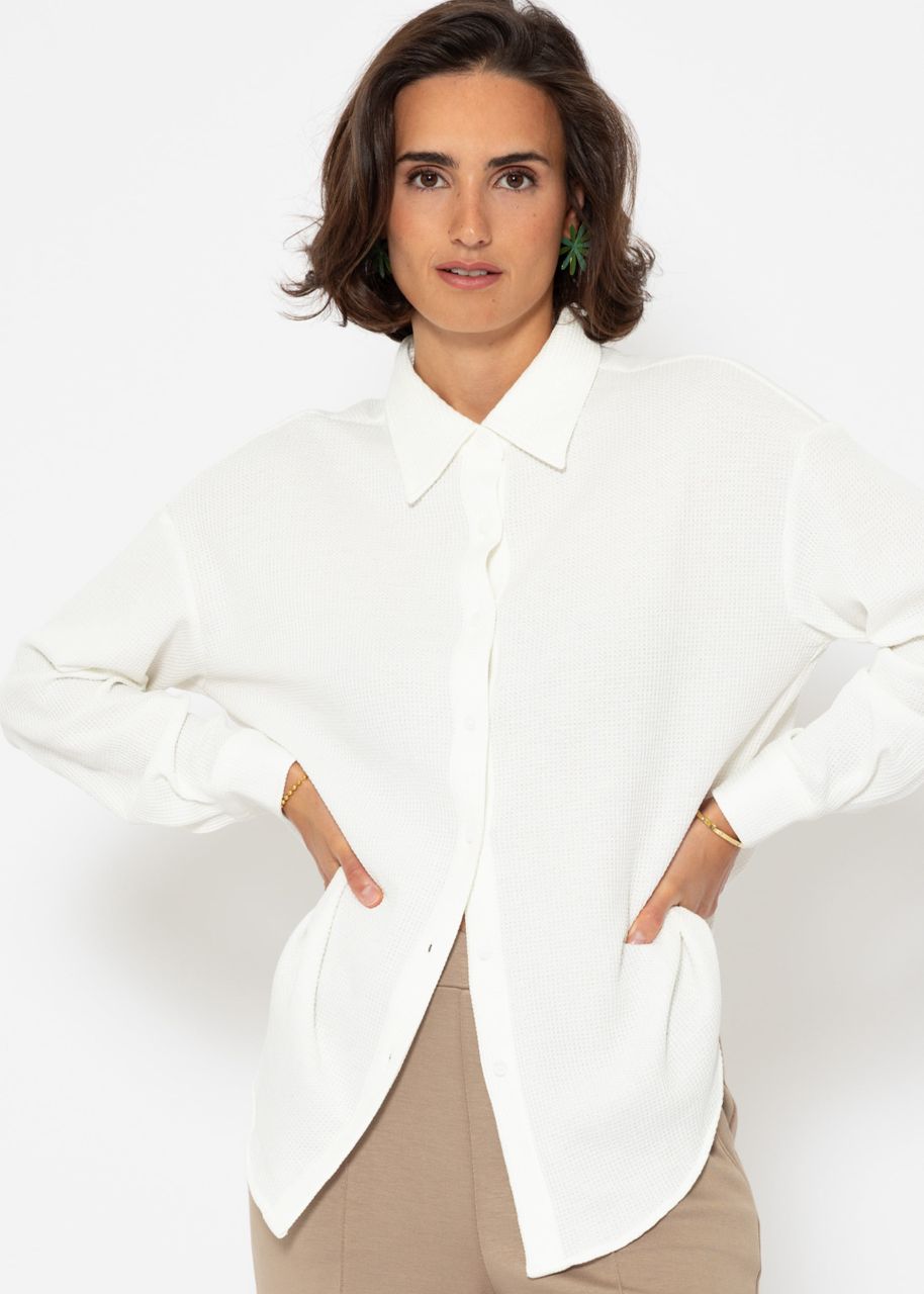 Oversize Waffelpiqué Bluse - offwhite