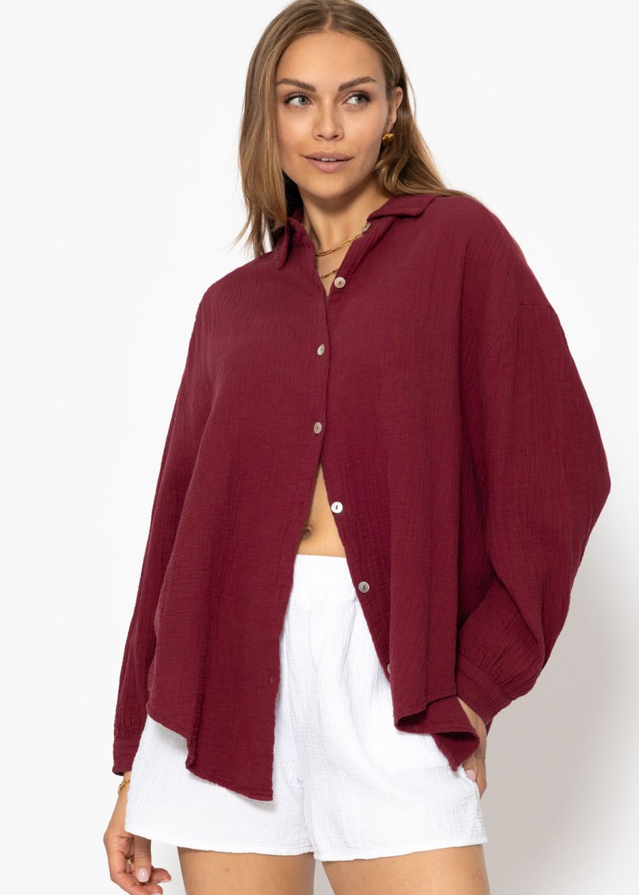Musselin Bluse oversize, kurz, dunkelrot