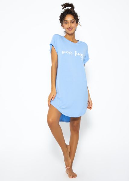 Langes Pyjamashirt mit Print - hellblau