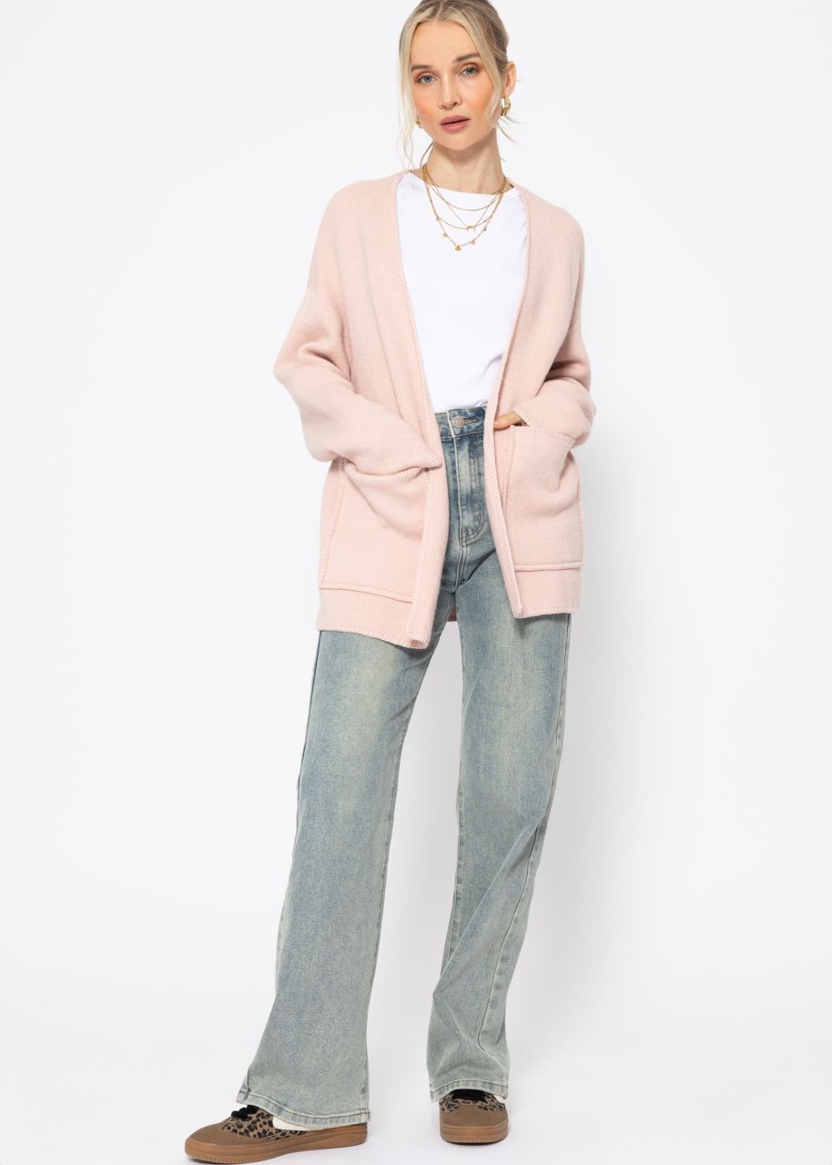 Offener Cardigan mit aufgesetzten Taschen - rosa