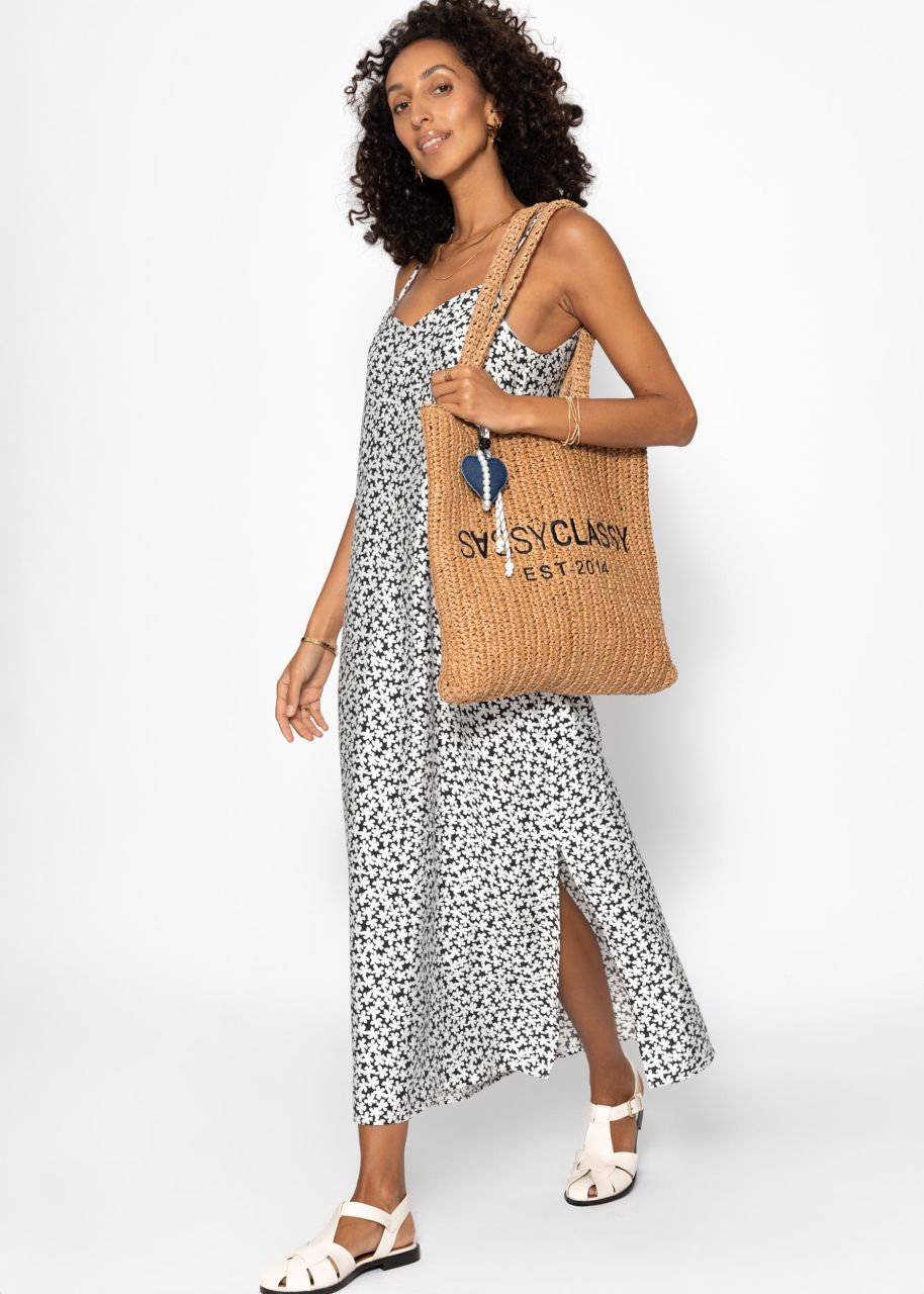 Maxi Kleid mit floralem Print - schwarz-weiß