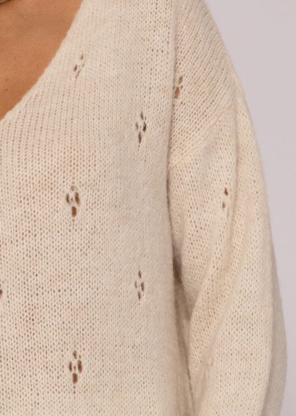 Oversize Pullover mit Lochmuster, offwhite