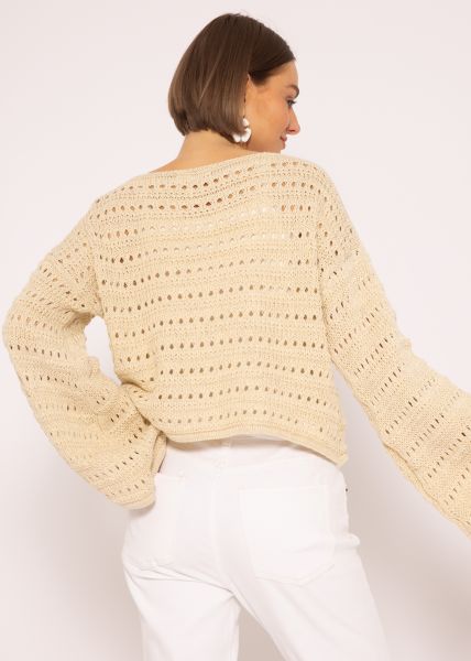 Oversized Pullover in Ajourstrick, beige