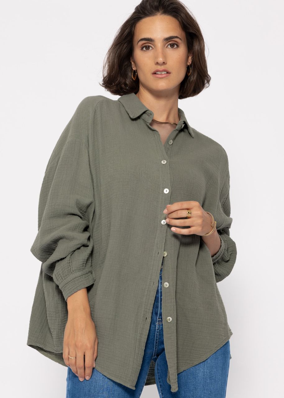 Musselin Bluse oversize, kurz, khaki