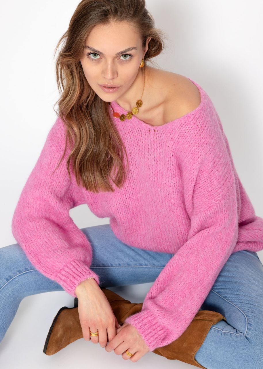 Oversize Pullover mit V-Ausschnitt - candy pink