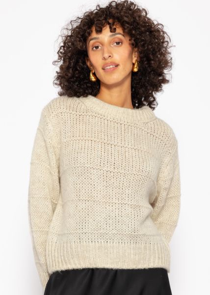 Oversize Pullover mit Strukturstreifen - beige