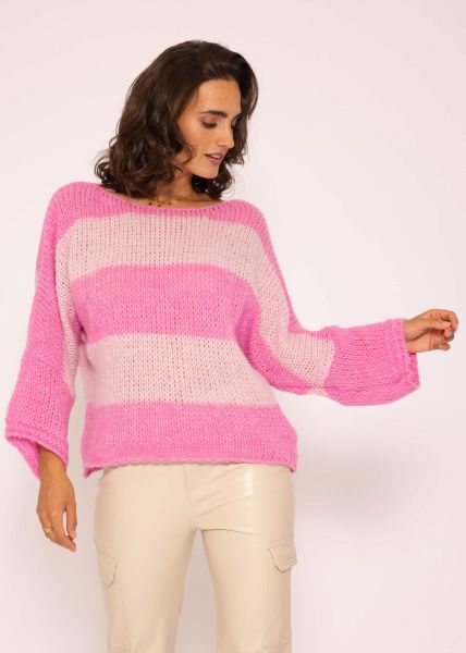 Locker gestrickter oversize Pullover - pink-rosa