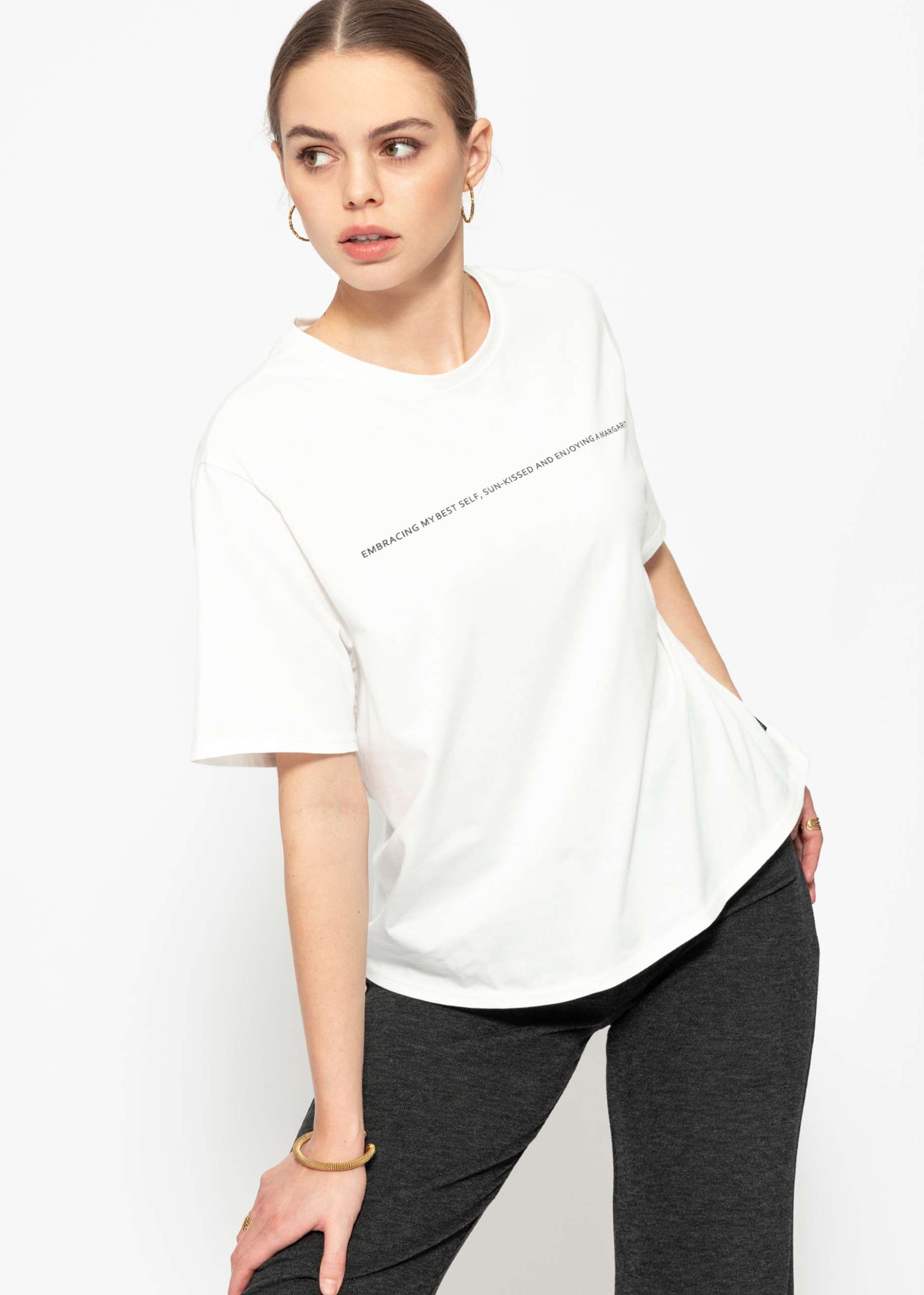 Oversize T-Shirt mit Print - offwhite