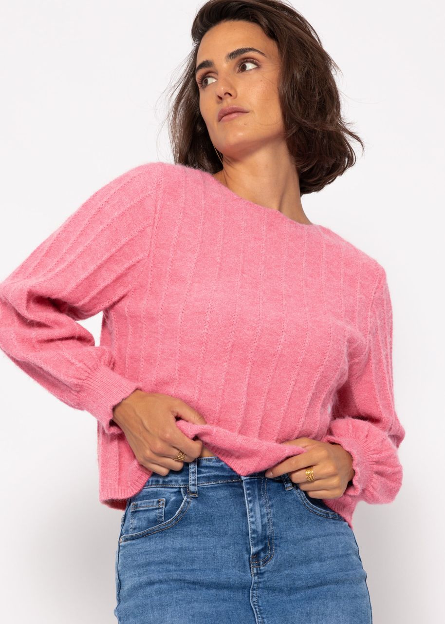 Längs gerippter Pullover - pink