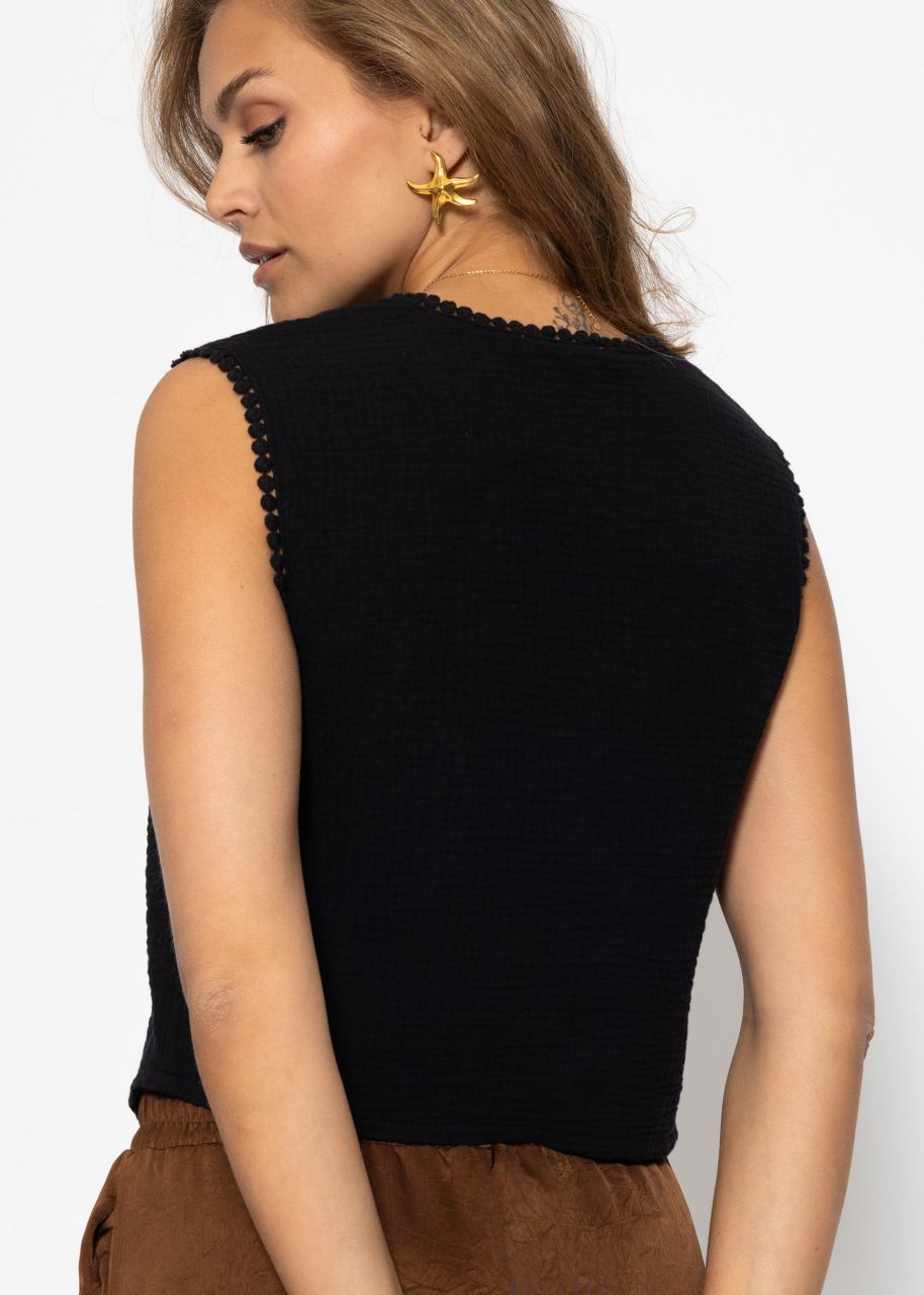 Musselin Top mit Schleifen - schwarz