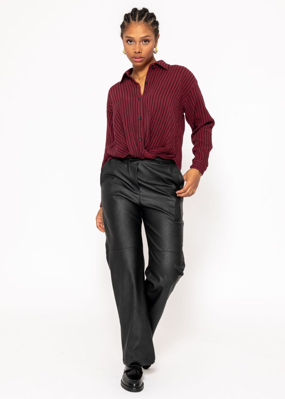 Gestreifte Musselin Bluse mit Knoten - burgundy-schwarz