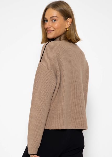 Strickpullover mit farbigen Akzenten - taupe-schwarz