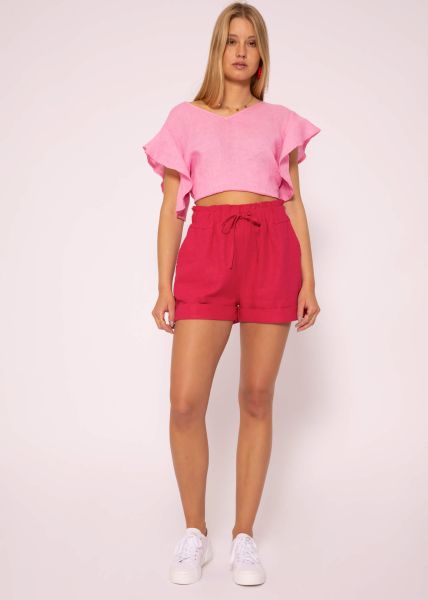 Leinen Shorts mit Paperbag Taille, pink