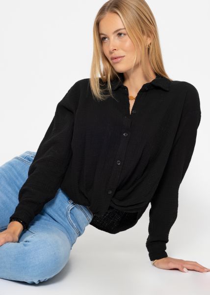 Musselin Bluse mit Knoten - schwarz