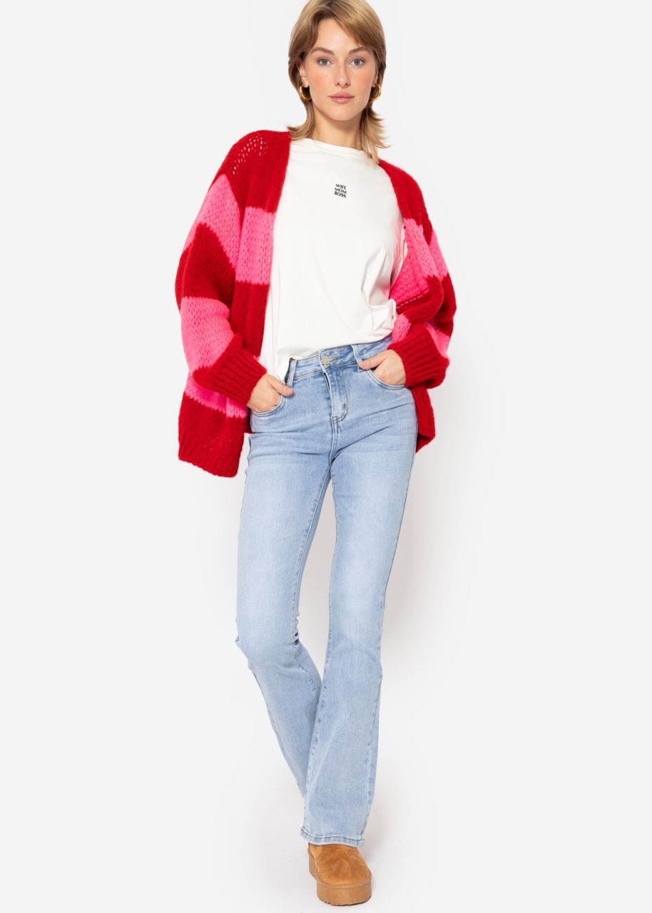 Gestreifter oversize Cardigan - rot-pink