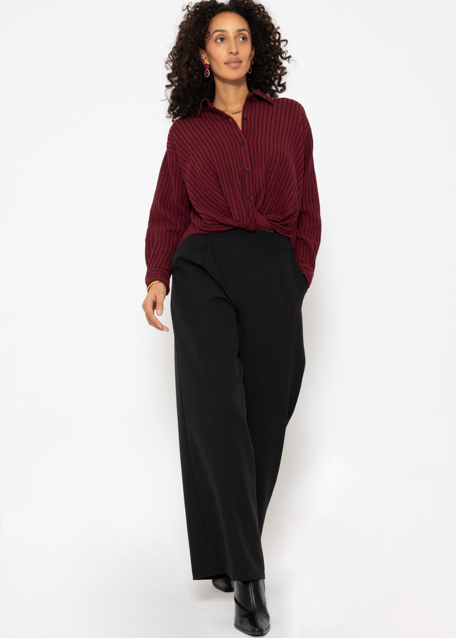 Gestreifte Musselin Bluse mit Knoten - burgundy-schwarz